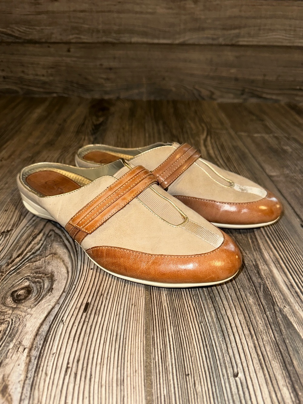 Cole Haan Nike Air Women’s Slip-On Leather & Suede Mule - Tan/Cream Adjustable